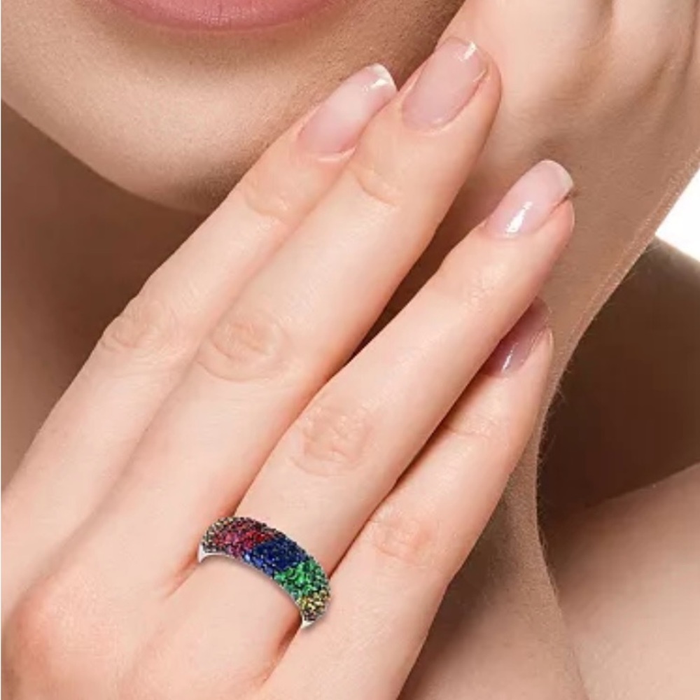EFFY® Multi-Gemstone Pavé Cluster Ring (2-5/8 ct. t.w.) in Sterling Silver SZ-7